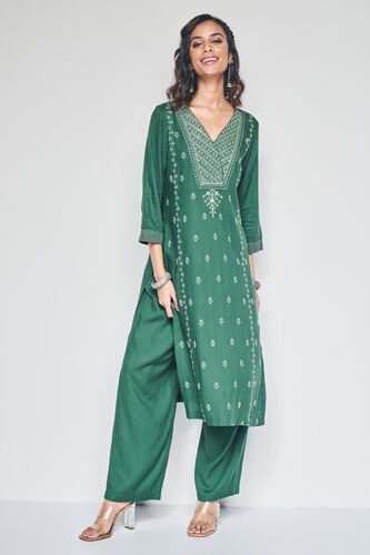 Panna embroidered kurta set, Dark Green, image 2